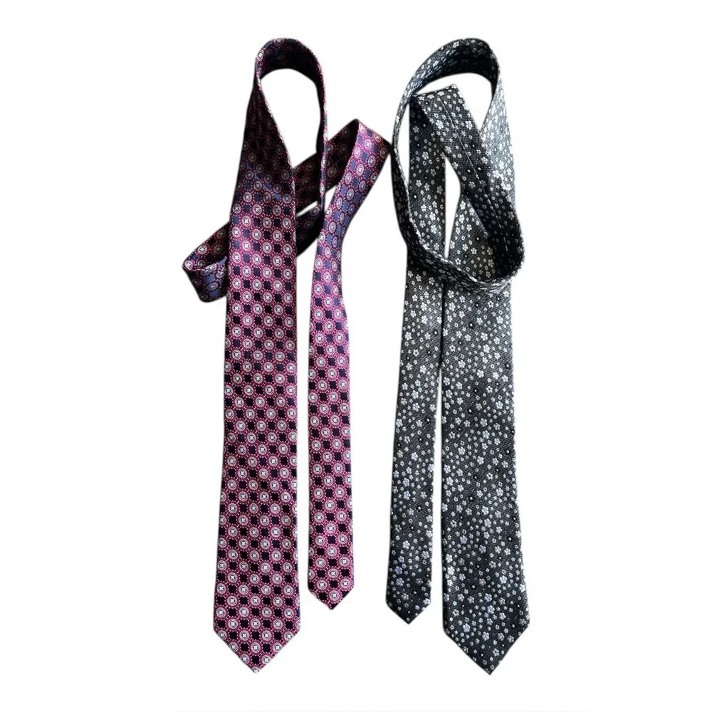 Lot 2X Bruno Pirttelli Roma Slim 100% Silk Hand Made Ties Blue Black - Picture 2 of 7